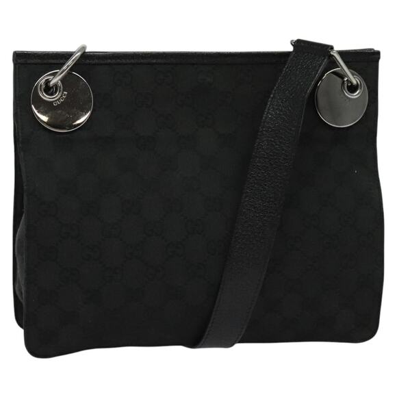 GUCCI GG Canvas Shoulder Bag Black Silver - Picture 1 of 16